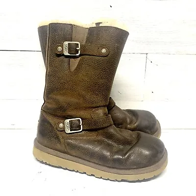 Ugg Australia Boots 1969 Kensington Brown Leather Sheepskin Side Zip Size 2 • £13.63