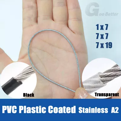 PVC Plastic Coated Wire Rope Stainless Steel A2 Cable Rigging 1x7 7x7 7x19 • £10.13