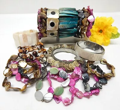 Multicolor Abalone Mother Of Pearl Shell Bracelet Lot Bangle Beaded Charm • $9.99