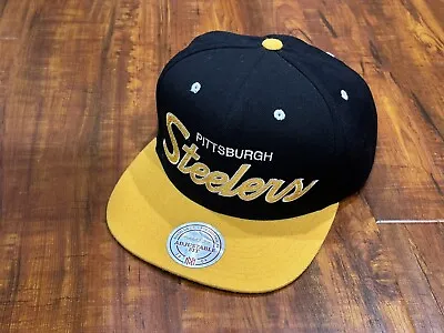 Pittsburgh Steelers Cap SnapBack NFL Script Mitchell & Ness Football Wool Hat • $19.99