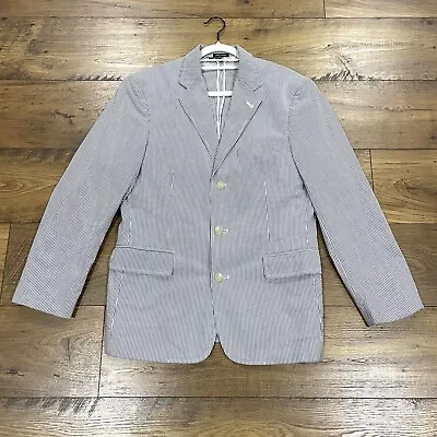 J Crew Blazer Mens 38 S Seersucker Sport Coat Blue Coastal Preppy Jacket Cotton • $49.99