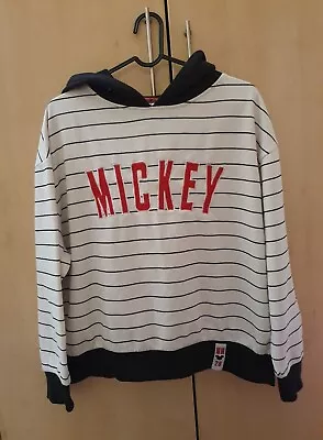 £12 • Buy DISNEY MICKEY MOUSE White/Black Striped Hoodie Jumper SIZE UK 12/14 MEDIUM