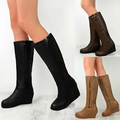 £22.99 • Buy Ladies Womens Winter Fur Lined Knee High Snow Grip Sole Brown Riding Boots Size
