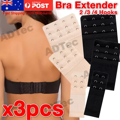 3X Clip On Bra Extender Bra Strap Plus Size Maternity 2 3 4 Hooks Black White • $5.59