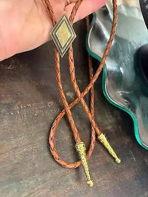 Brass Diamond Bolo Tie - Gifts For Him Cabochon Indian Leather Cowboy Necktie A • $30