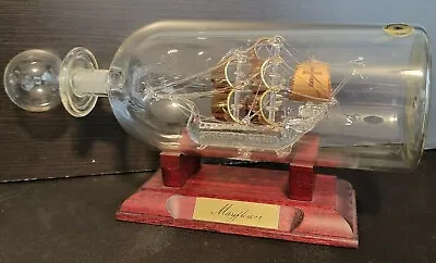 Mayflower Glass Sculpture England Rare/Unique MAYFLOWER Ship In A Bottle + Base • $74.95