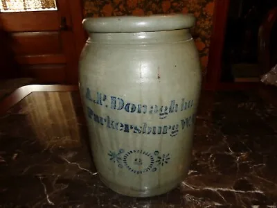 Antique Cobalt Blue A.P. Donaghho Parkersburg WV Stoneware Pottery 2 Gal Crock • $420.75