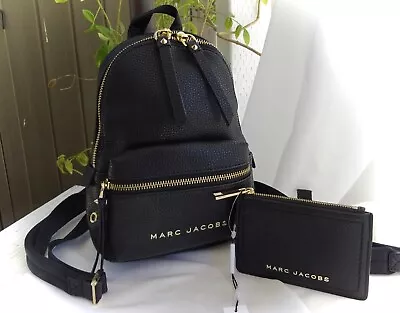 $259.99 • Buy Marc Jacobs Black Leather Mini Explorer Backpack Bag & Coin Key Id Wallet Case