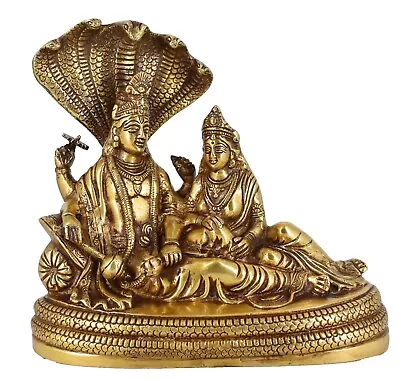 Whitewhale Lord Vishnu With Lakshmi Rest Upon Shesha Naag Brass Statue Idol • $185.31