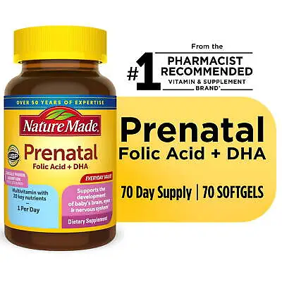 Nature Made Prenatal With Folic Acid + DHA Softgels Prenatal Vitamin  70 Count • $17.83