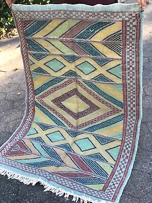 Moroccan Kilim Berber Rug Carpet - 100% Wool -  Tribal Design -  3.2 X 4.7 • $110