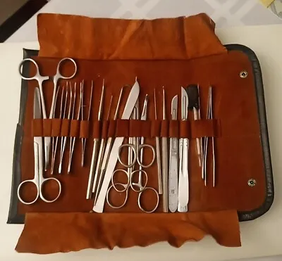 Vintage Medical Doctors Tool Kit In Black Leather Case 21-Pcs Beautiful Cond! • $49