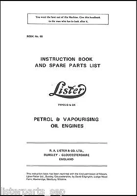 Lister D & DK Stationary Engine Instruction Book & Spare Parts List Lister D • £4.50