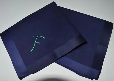 Vintage Hanky Monogram Initial  F  On Dark Navy Blue Satin Edging Men Or Woman • $9.99