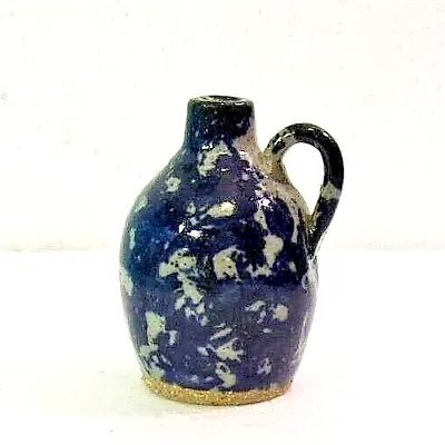 1986 Blue & Gray Spongeware Miniature Stoneware Jug • $24.95