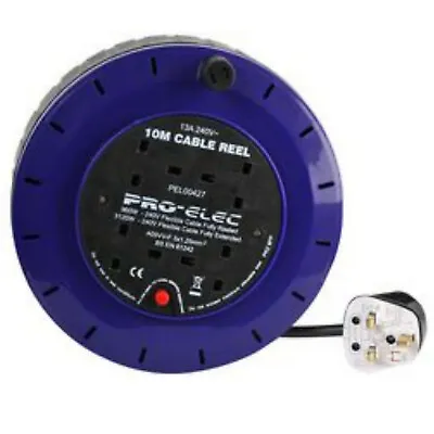 10m Extension Lead Reel 13A 10 Metre 4 Sockets 13 Amp Cable Thermal Cut Out • £17.15