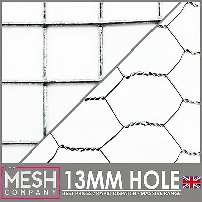 £35.96 • Buy 13mm Galvanised Welded & Chicken Rabbit Wire Mesh 1/2  X 1/2  Square & Hex Holes
