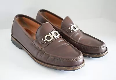 Salvatore Ferragamo Mens Gancini Bit Dress Shoes Brown Loafers 9 D • $129.99