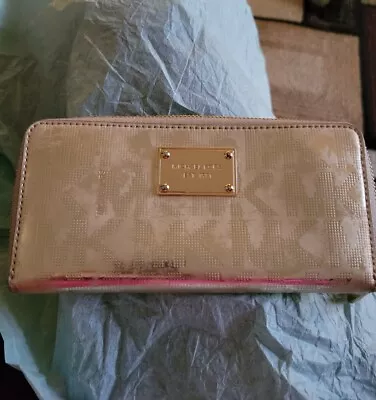 Michael Kors MK Logo Mirrored Gold Patent Leather  Zip Around Wallet  • $18