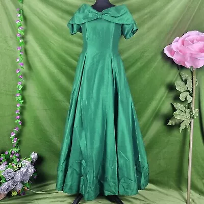  Vintage 1980s Green Bridesmaid Evening Ballgown Dress 10 • £39.99