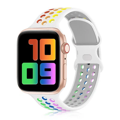 $11.45 • Buy For Apple Watch Series 6 5 4 3 2 Silicone Strap Band Sport Rainbow 38/40/42/44mm