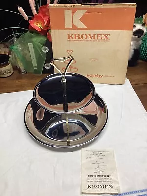 2 Tier Tidbit Serving Tray Kromex Holiday Giftware Vintage Original Box • $16.99