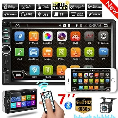 7  2 DIN Car Stereo Radio Bluetooth USB AUX Touch Screen MP3 MP5 Player+ Camera • $39.99