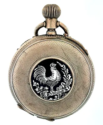 Antique Silver .800 Remontoir 10 Rubies Fancy Dial Pin Set Rooster Pocket Watch • $399.97