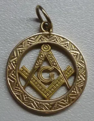 MASONIC 10k GOLD PENDANT FOB Square And Compass With G Possibly American: 4.4g • £199