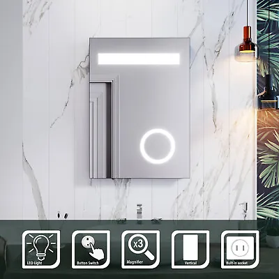 LED Bathroom Mirror With Shaver Socket 3X Magnifying Button Switch 500 X 700mm • £69.99