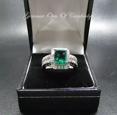 14k 14ct White Gold Ring Emerald & Diamond Size N 4.7g With Certification • $1866.81