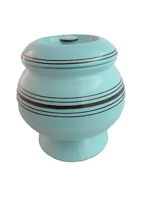 Vintage Style Laurie Gates Canister Kitchen Decor Turquoise W/Brown Stripes 750 • $10.93