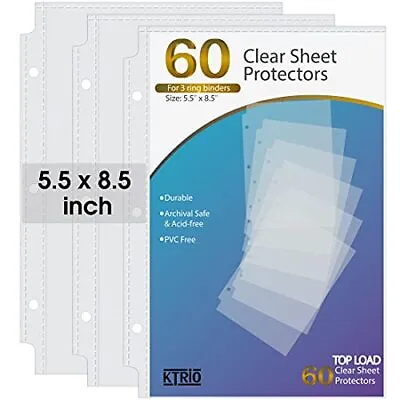 Clear Plastic Sheet Protectors For Mini 3 Ring Binder 5.5 X 8.5 Inch 60 Pack • $10.50