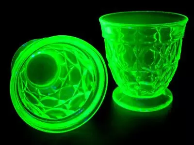 2 Vintage Art Deco Sowerby Oxford Uranium Green Glass Tumbler Drinking Glasses • £22.99