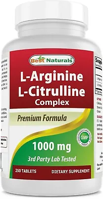 Best Naturals L-Arginine L-Citruline Complex 1000 Mg 250 Tablets • $26