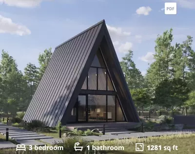 Modern A-Frame Cabin House Plan🏠3 Bedrooms Guest House Tiny Floor 2 PDFs • $79.99