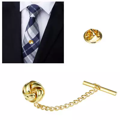 Mens Tie Tack Pins Collar Pin Brooch Lapel Pin With Chain For Wedding Party • £5.84