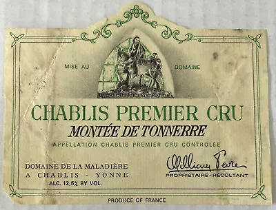 Chablis Premier Cru Montee De Tonnerre French Vintage Wine Bottle Label Ephemera • $9.95