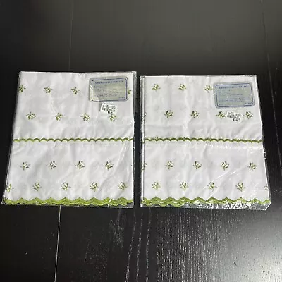 Vintage White/Green Embroidered Butterfly Curtains Valances 60x12 Set Of 2 • $16.80