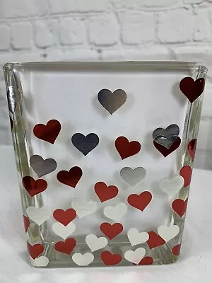 Telefloral Vase Clear With Red And Silver Hearts Design Has Plastic White Insert • $12