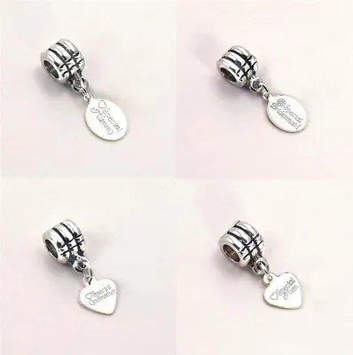£7.99 • Buy Bracelet Charm With Engraved Sterling Silver Tag, On Bail For Snake Chains