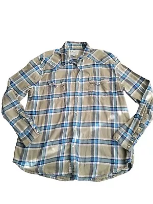 Lucky Brand Flannel Shirt Men's XL Blue And Tan Plaid 100% Cotton Long Sleeve • $14.95