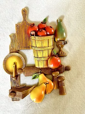 Large Vintage Kitchen Wall Plaque 1970s Farmhouse Fruit Woodgrain Plastic Basket • $8.50