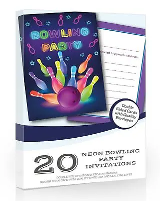 20 X Neon Bowling Party Invitations  - With Envelopes • £6.99