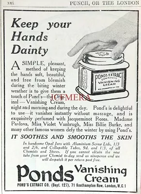 POND'S Vanishing Cream Toiletries 'Keep Hands Dainty' Advert: Antique 1921 Print • £1.75