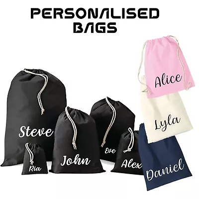 Personalised Drawstring Laundry Bag Eco Bag Cotton Reusable Storage Washing Bags • £5.45