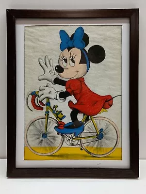 Rare Disney  MINNIE MOUSE  Ink Pen-Felt Paper (VINTAGE) Framed/Ready To Display • $17.99