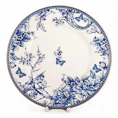 11  BLUE BIRD Enamel Charger Plate Vintage Large Serving Plate Antique Tableware • $28.95
