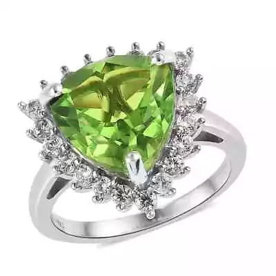 7.15ctw Chartreuse Quartz (Triplet) & Zircon Halo Ring Platinum Plated Size 8 • $38