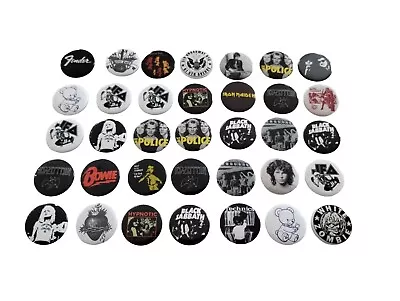 Buttons Pins Lot Rock Metal  Doors Led Zeppelin Sabbath Police Bowie Lot Of 35 • $1.99